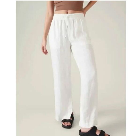 Athleta Retreat Linen Wide Leg Pants in White Calla Lily, sz 16 - Picture 2 of 16